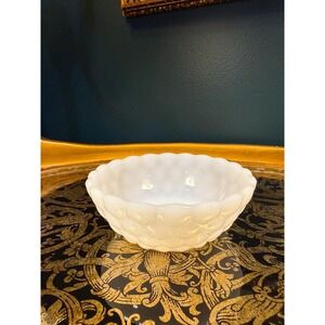 Vintage Milk Glass Bowl with Label | Mid Century Scalloped White Dish 4.5"